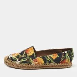 Pre Owned Dolce & Gabbana Multicolor Lemon Print Fabric Espadrille Flats Size 40