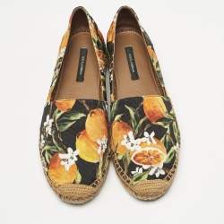 Pre Owned Dolce & Gabbana Multicolor Lemon Print Fabric Espadrille Flats Size 40
