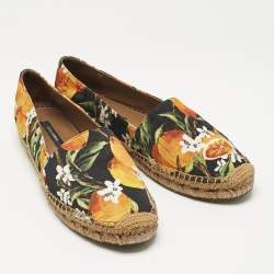 Pre Owned Dolce & Gabbana Multicolor Lemon Print Fabric Espadrille Flats Size 40