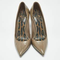 Pre Owned Dolce & Gabbana Olive Green Patent Leather Pointed Toe Pumps Size 40