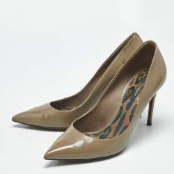 Pre Owned Dolce & Gabbana Olive Green Patent Leather Pointed Toe Pumps Size 40