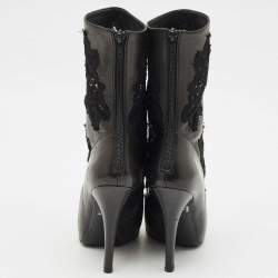 Pre Owned Dolce & Gabbana Black Leather and Lace Mid Calf Boots Size 37