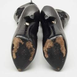 Pre Owned Dolce & Gabbana Black Leather and Lace Mid Calf Boots Size 37