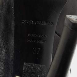 Pre Owned Dolce & Gabbana Black Leather and Lace Mid Calf Boots Size 37