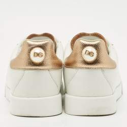 Pre Owned Dolce & Gabbana White Leather Pearl Embellished Portofino Sneakers Size 37