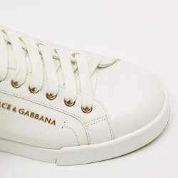 Pre Owned Dolce & Gabbana White Leather Pearl Embellished Portofino Sneakers Size 37