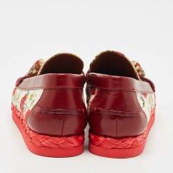 Pre Owned Dolce & Gabbana Red Floral Print Canvas and Leather Palermo Loafers Size 41