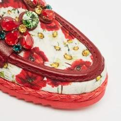 Pre Owned Dolce & Gabbana Red Floral Print Canvas and Leather Palermo Loafers Size 41
