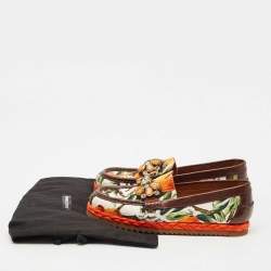 Pre Owned Dolce & Gabbana Multicolor Floral Print Canvas and Leather Palermo Crystals Loafers Size 39