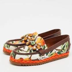 Pre Owned Dolce & Gabbana Multicolor Floral Print Canvas and Leather Palermo Crystals Loafers Size 39