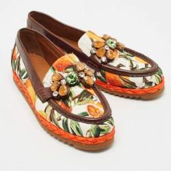 Pre Owned Dolce & Gabbana Multicolor Floral Print Canvas and Leather Palermo Crystals Loafers Size 39