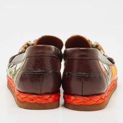 Pre Owned Dolce & Gabbana Multicolor Floral Print Canvas and Leather Palermo Crystals Loafers Size 39
