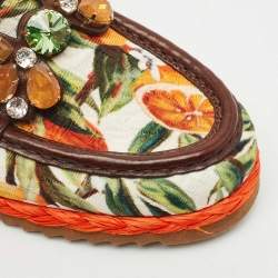 Pre Owned Dolce & Gabbana Multicolor Floral Print Canvas and Leather Palermo Crystals Loafers Size 39