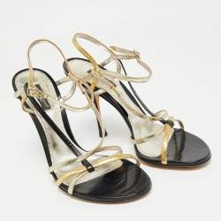 Pre Owned Dolce & Gabbana Tricolor Patent Leather Strappy Ankle Strap Sandals Size 38.5