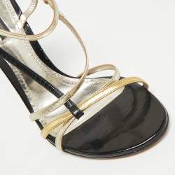 Pre Owned Dolce & Gabbana Tricolor Patent Leather Strappy Ankle Strap Sandals Size 38.5