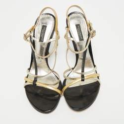 Pre Owned Dolce & Gabbana Tricolor Patent Leather Strappy Ankle Strap Sandals Size 38.5