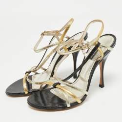 Pre Owned Dolce & Gabbana Tricolor Patent Leather Strappy Ankle Strap Sandals Size 38.5