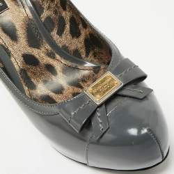 Pre Owned Dolce & Gabbana Grey Patent Leather Bow Platform  Pumps Size 39