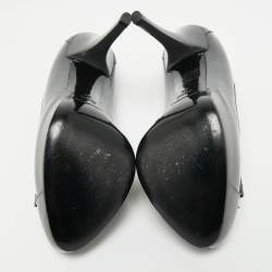 Pre Owned Dolce & Gabbana Grey Patent Leather Bow Platform  Pumps Size 39