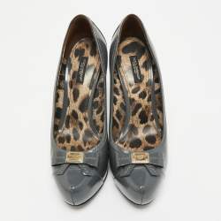 Pre Owned Dolce & Gabbana Grey Patent Leather Bow Platform  Pumps Size 39