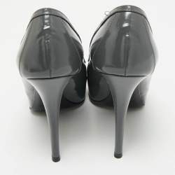 Pre Owned Dolce & Gabbana Grey Patent Leather Bow Platform  Pumps Size 39