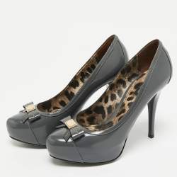 Pre Owned Dolce & Gabbana Grey Patent Leather Bow Platform  Pumps Size 39