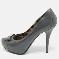 Pre Owned Dolce & Gabbana Grey Patent Leather Bow Platform  Pumps Size 39