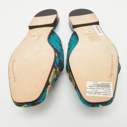 Pre Owned صندل دولتشي أند غابانا مسطح مزين بالكريستال قماش بروكيد أزرق/بني مقاس 38