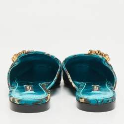 Pre Owned صندل دولتشي أند غابانا مسطح مزين بالكريستال قماش بروكيد أزرق/بني مقاس 38