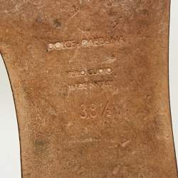 Pre Owned Dolce & Gabbana Gold Sequins and Leather Sofia Crystal Embellished Slide Flat Sandals Size 38.5