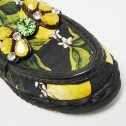 Pre Owned Dolce & Gabbana Multicolor Floral Print Canvas Crystal Embellished Espadrille Flats Size 39