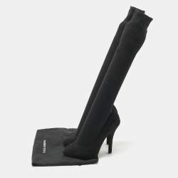 Pre Owned Dolce & Gabbana Black Suede and Fabric Platform Sock High Pumps Size 38