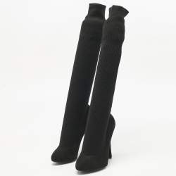 Pre Owned Dolce & Gabbana Black Suede and Fabric Platform Sock High Pumps Size 38