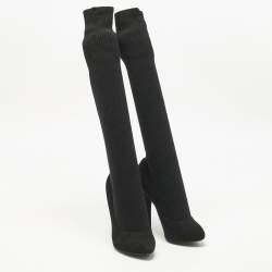 Pre Owned Dolce & Gabbana Black Suede and Fabric Platform Sock High Pumps Size 38