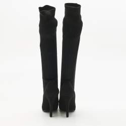 Pre Owned Dolce & Gabbana Black Suede and Fabric Platform Sock High Pumps Size 38