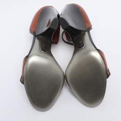 Pre Owned Dolce & Gabbana Brown/Black Leather and Patent Ankle Strap Sandals Size 41