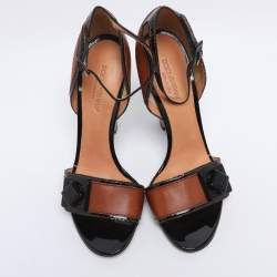 Pre Owned Dolce & Gabbana Brown/Black Leather and Patent Ankle Strap Sandals Size 41