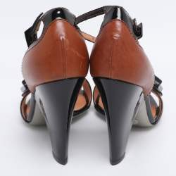 Pre Owned Dolce & Gabbana Brown/Black Leather and Patent Ankle Strap Sandals Size 41