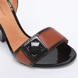 Pre Owned Dolce & Gabbana Brown/Black Leather and Patent Ankle Strap Sandals Size 41