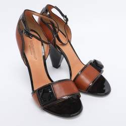 Pre Owned Dolce & Gabbana Brown/Black Leather and Patent Ankle Strap Sandals Size 41