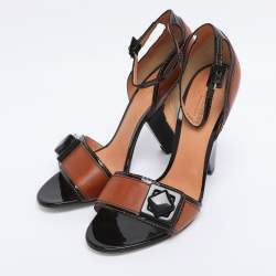 Pre Owned Dolce & Gabbana Brown/Black Leather and Patent Ankle Strap Sandals Size 41