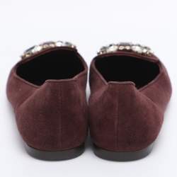 Pre Owned Dolce & Gabbana Brown Suede Crystal Embellished Smoking Slippers Size 37