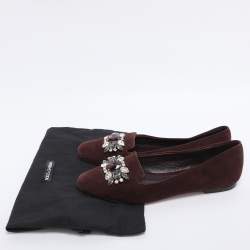 Pre Owned Dolce & Gabbana Brown Suede Crystal Embellished Smoking Slippers Size 37