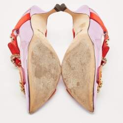 Pre Owned Dolce & Gabbana Tricolor Leather Crystal Embellished Buckle Detail Ankle Strap Mules Size 40