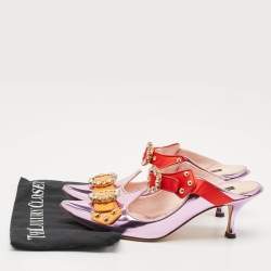 Pre Owned Dolce & Gabbana Tricolor Leather Crystal Embellished Buckle Detail Ankle Strap Mules Size 40