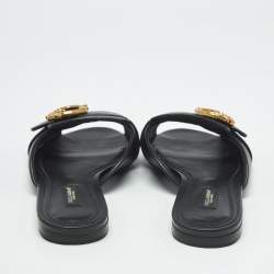 Pre Owned Dolce & Gabbana Black Leather Devotion Flat Slides Size 36.5