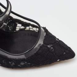Pre Owned Dolce & Gabbana Black Lace and PVC Mary Jane Pumps Size 38