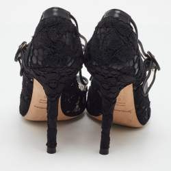 Pre Owned Dolce & Gabbana Black Lace and PVC Mary Jane Pumps Size 38