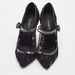 Pre Owned Dolce & Gabbana Black Lace and PVC Mary Jane Pumps Size 38