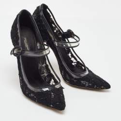 Pre Owned Dolce & Gabbana Black Lace and PVC Mary Jane Pumps Size 38